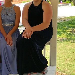 Reggio; Sz 14; Navy Blue, Velvet, Halter gown